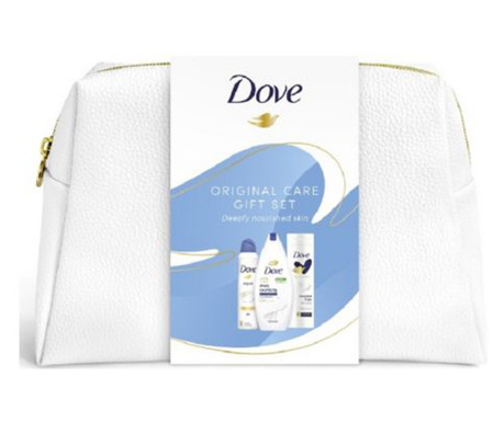 Set cadou Dove Original Care: Geanta pentru cosmetice, Lotiune de corp, 250 ml + Antiperspirant spray, 150 ml + gel de dus, 250