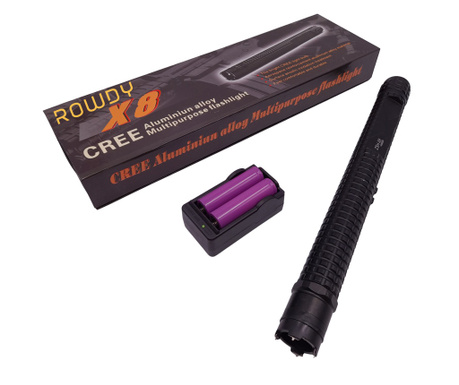 IdeallStore® електрошокова палка и фенерче, Rowdy X8, металик, 35 см, черен