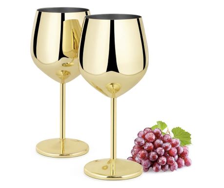 Комплект чаши за вино Quasar & Co., 500 ml, Инокс, височина 21 cm, Златист, 2 броя
