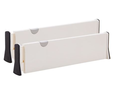Комплект Органайзер за чекмедже Quasar & Co., регулируеми, пластмаса, h 10 cm, L 38-54 cm, Бял, 2 броя