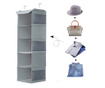 Organizator dulap, Quasar & Co.®, pliabil, 5 rafturi depozitare si 6 buzunare laterale, 30 x 26.5 x 131 cm, gri