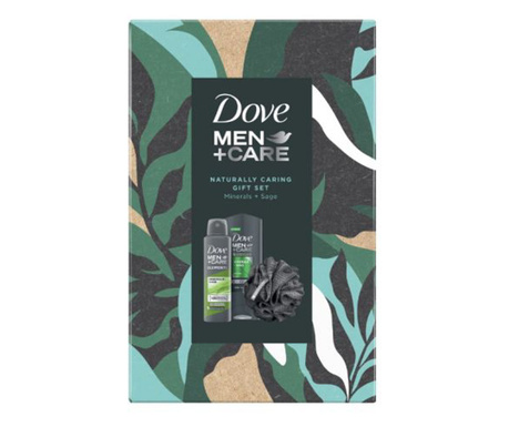 Setul Dove Men+Care Self Care Mineral Sage, Barbati: Puf de baie + Antiperspirant spray, 150 ml + Gel de dus, 250 ml