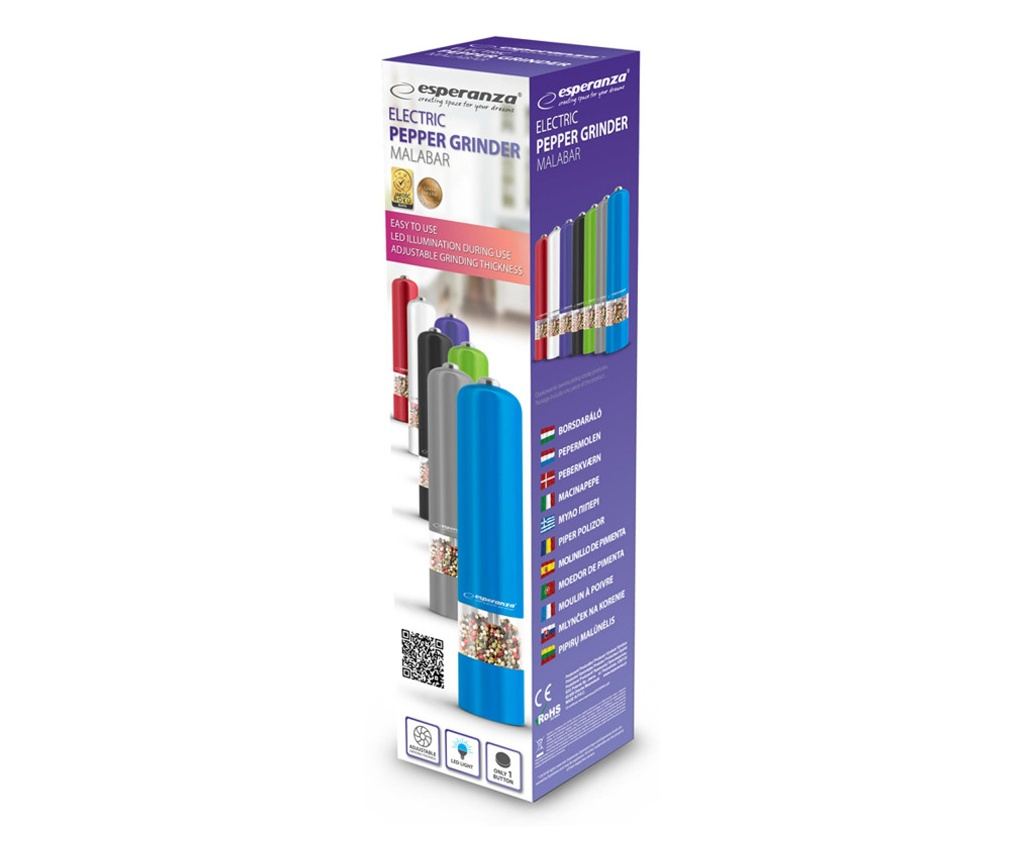 Moara electrica de sare si piper Esperanza Malabar EKP001K, LED, Lucrul cu 1 buton, Negru - 4