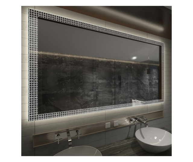 Oglinda LED, orizontala, 140x80 cm, Reflect Official Model 2, cu lumina LED neutra pentru baie sau dormitor, oglinda ornamentala