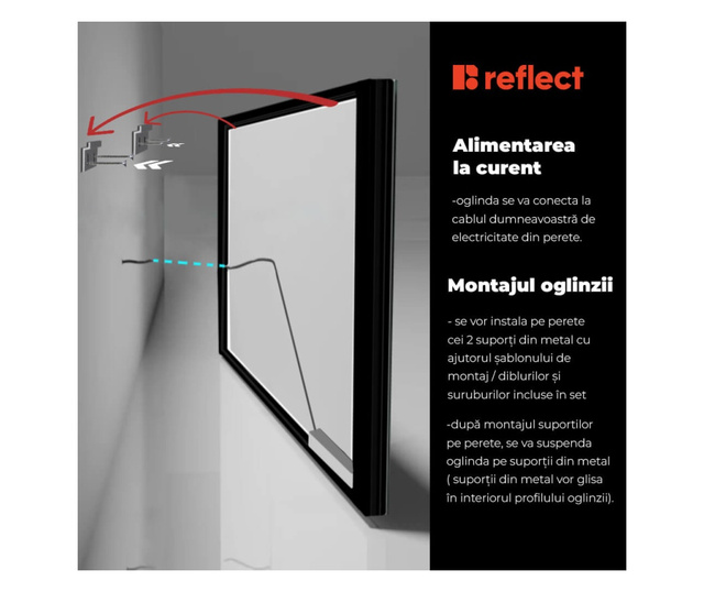 Oglinda LED, verticala, 80x50 cm, Reflect Minimal Model 2, cu lumina LED neutra pentru baie sau dormitor, oglinda ornamentala cu