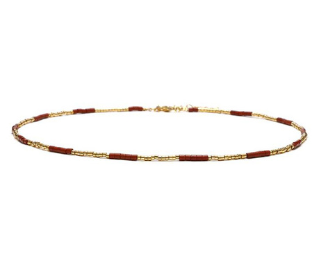 Colier choker placat cu aur 18 K, Ezera, cu pietre naturale de Jasp Rosu si Sunstone Miyuki Seed, elegant Vania, 35 cu 4cm