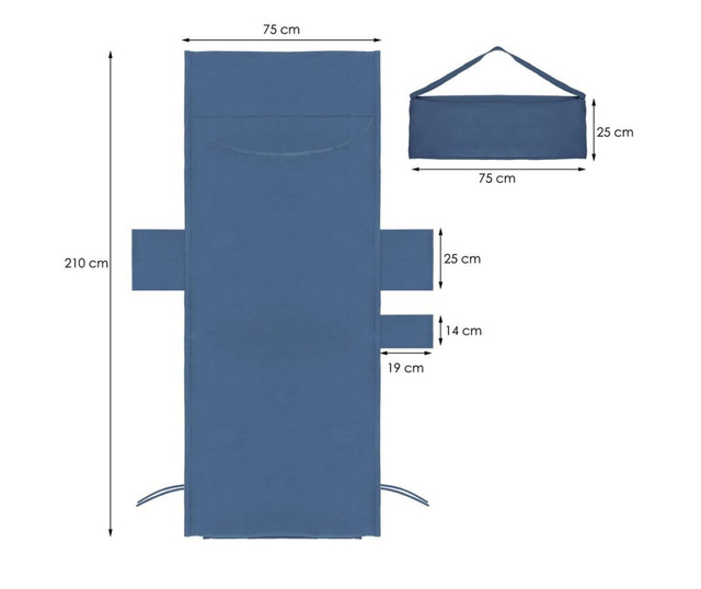 Prosop pentru sezlong, cu 3 buzunare, microfibra, albastru inchis, 210x75 cm, Springos