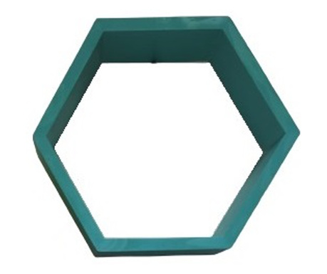 Raft de perete din lemn, in forma hexagonala, tip fagure, cu prindere ascunsa, Carnival, turquoise, 32.5 x 28 x 9.5 cm