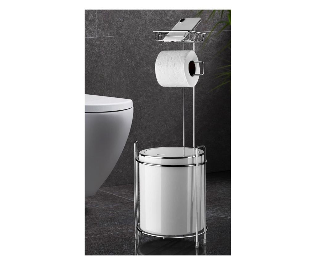 Suport WC cu cos Metalife AKB-755B, Pentru cos, hartie si telefon, Crom/alb - 2