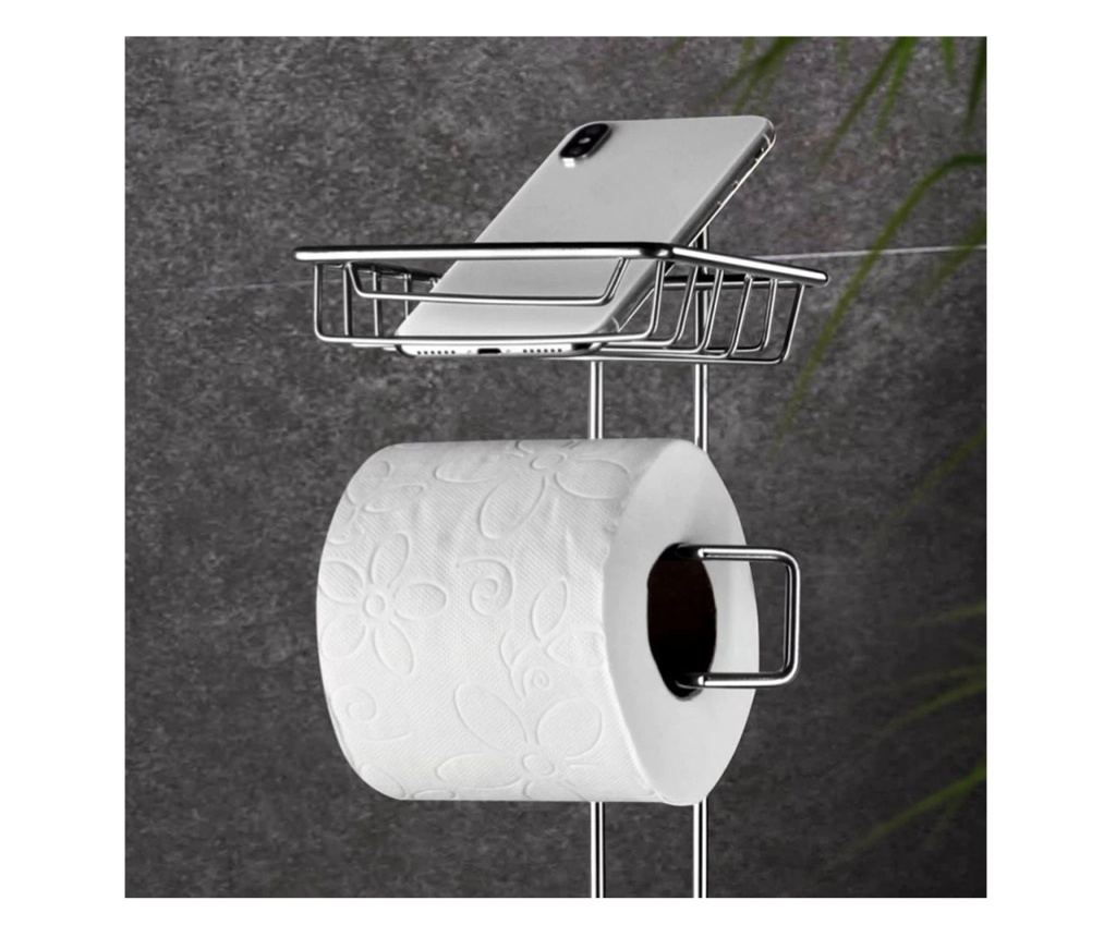 Suport WC cu cos Metalife AKB-755B, Pentru cos, hartie si telefon, Crom/alb - 3