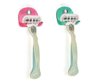 Set 2 Suporti cu ventuza pentru aparat de ras, Kwmobile, Rosu/Verde, Plastic, 48032.08