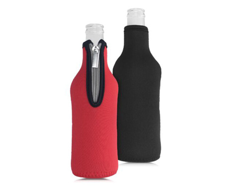 2db hővédő kupak készlet palackokhoz, 330 ml, neoprén, piros/fekete, 54533.01