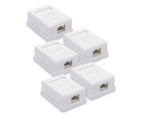 Комплект 5 мрежови гнезда RJ45 за Ethernet кабел CAT6A, Kwmobile, бели, метални, 50059.01.01
