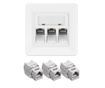 Szett 1 db RJ45 hármas hálózati aljzat 3 db CAT 6A csatlakozóval, Kwmobile, fehér, fém, 54571.03.01