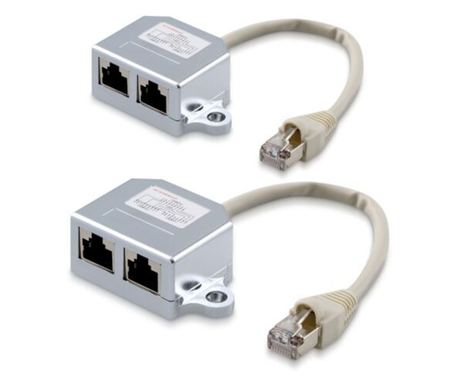 Комплект от 2 женски RJ45 мрежови кабелни разклонители към 2 женски Cat5/Cat6 порта, Kwmobile, Сребрист, Метален, 40677