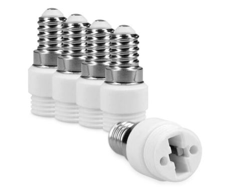 Set 5 Adaptoare dulie de la E14 la G9, Kwmobile, Alb, Ceramica, 40402