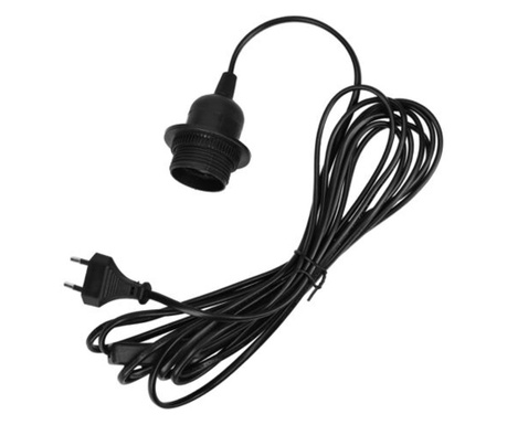 Cablu adaptor 5m cu dulie E27 si intrerupator, Kwmobile, Negru, PVC, 42683