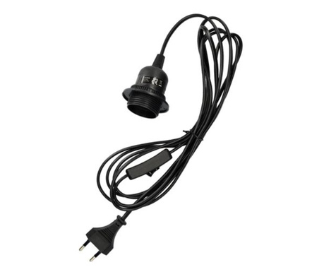 Cablu adaptor 3.5m cu dulie E27 si intrerupator, Kwmobile, Negru, PVC, 45717.01.064