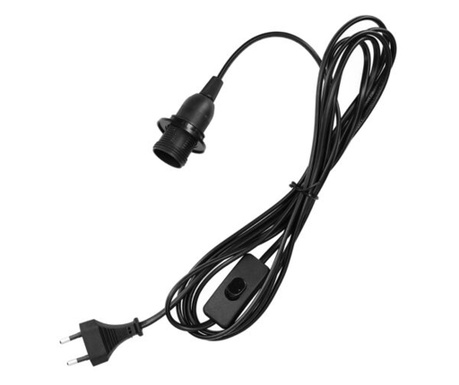 Cablu adaptor 3.5m cu dulie E14 si intrerupator, Kwmobile, Negru, PVC, 42684
