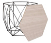 Шестоъгълна маса с кош за съхранение, MDF, метална основа, черно и естествено, 32/40,5x38,5 см, Springos