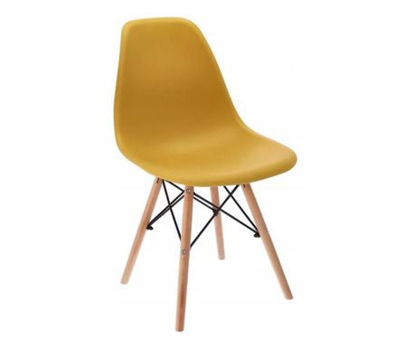 Skandináv stílusú szék, műanyag, fém, fa, mustár, 46x52x81 cm, Eva
