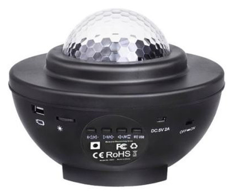Éjjelilámpa projektorral, zenei, LED, távirányító, bluetooth, USB töltés, fekete, 17x13 cm, Isotrade