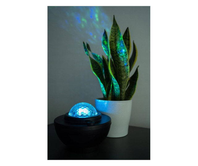 Lampa de noptiera cu proiector, muzicala, LED, telecomanda, bluetooth, incarcare USB, negru, 17x13 cm, Isotrade