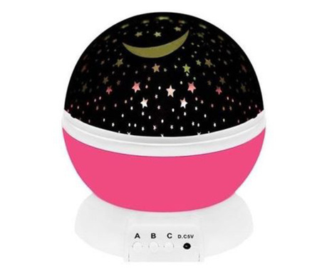 Lampa de noptiera cu proiector, pentru copii, cupola rotativa, roz, incarcare USB/4xAAA, 12.7x13.5 cm, Isotrade