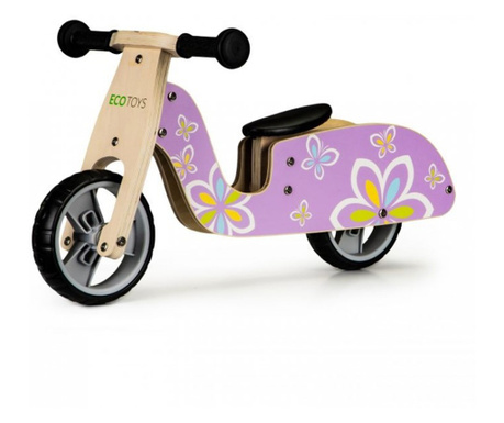 Дървен велосипед за баланс с EVA MCT колела - Виолетов с пеперуди