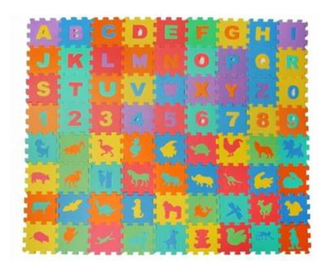 Covor spuma tip puzzle, pentru copii, spuma EVA, 72 piese, 16x16 cm