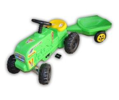 Трактор детски, с педали и ремарке, зелен