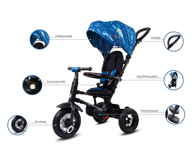 Összecsukható tricikli felfújható kerekekkel MCT 014 Qplay Rito - Kék UFO