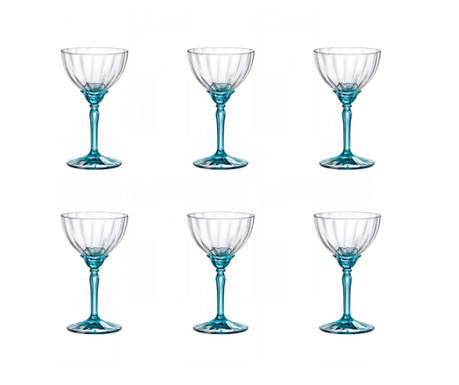 BORMIOLI ROCCO FLORIAN BLUE Set 6 pahare martini, sampanie, 240ml, D9,7xh16,4cm