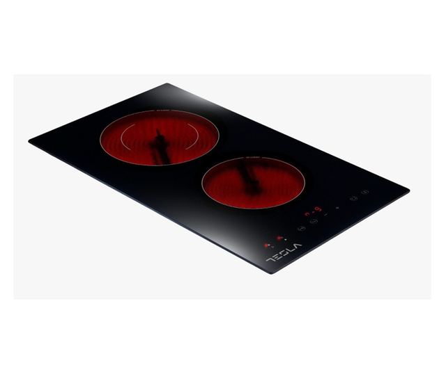 Плот за вграждане Tesla HV3200TB, Стъклокерамика, 3000W, 2 нагревателни зони, 9 степени на мощност, Таймер, Touch Screen, Черен
