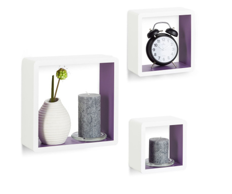 Set 3 rafturi de perete, RelaxDays, din MDF, alb/violet