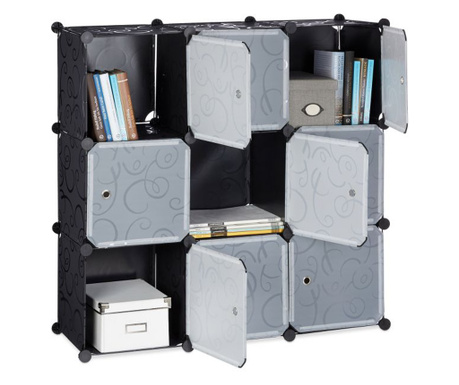 Raft pentru depozitare tip cub cu 9 compartimente, RelaxDays, negru, 95.5 x 95.5 x 32 cm