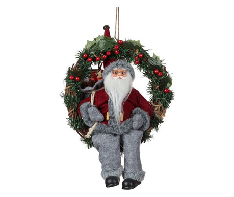 Коледен венец Felis, Дядо Коледа, 36 см, Сив/Червен