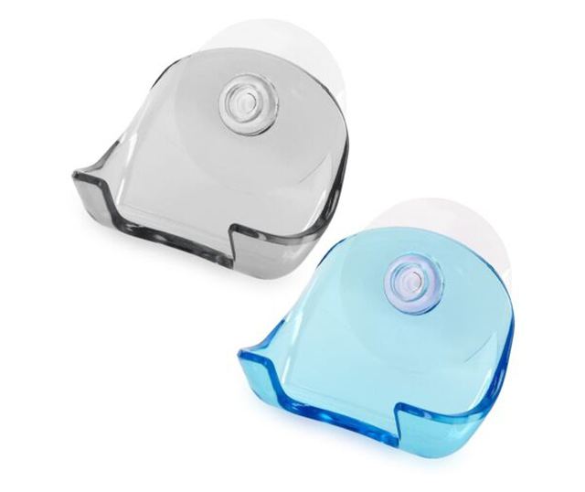 Set 2 Suporti cu ventuza pentru aparat de ras, Kwmobile, Negru/Albastru, Plastic, 48032.01