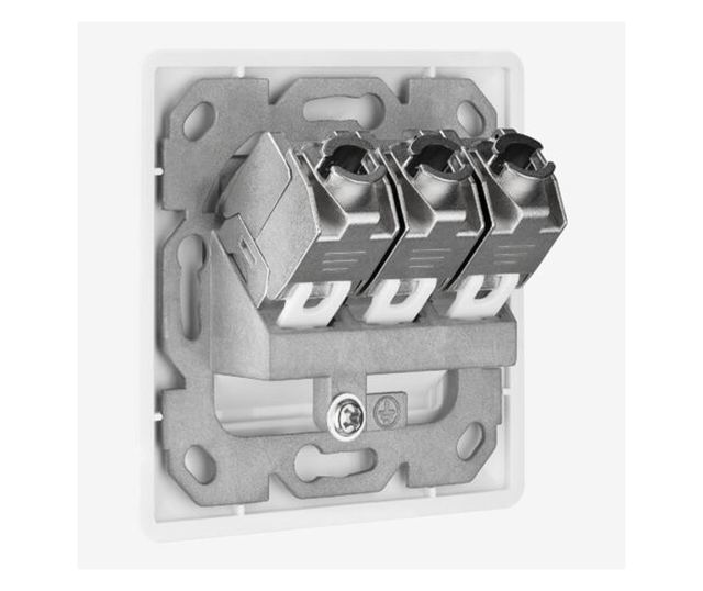 Szett 1 db RJ45 hármas hálózati aljzat 3 db CAT 6A csatlakozóval, Kwmobile, fehér, fém, 54571.03.01