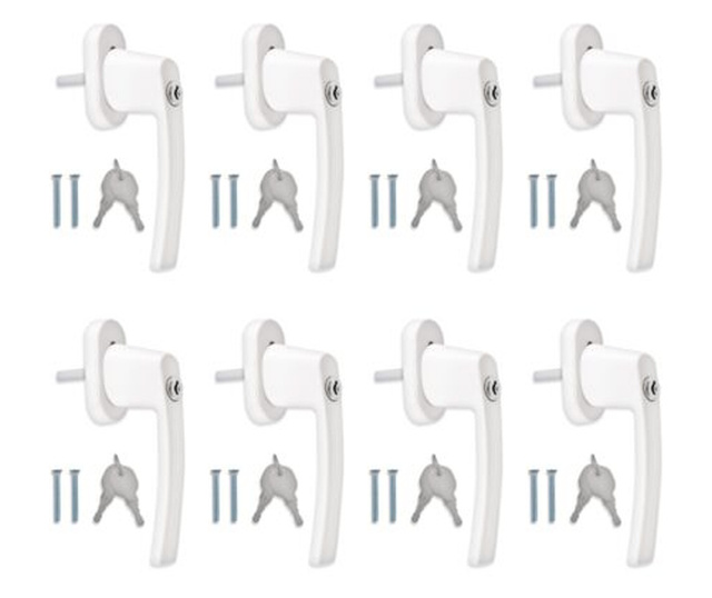 Комплект от 8 заключващи се дръжки за прозорци, Kwmobile, бял, алуминий, 37356