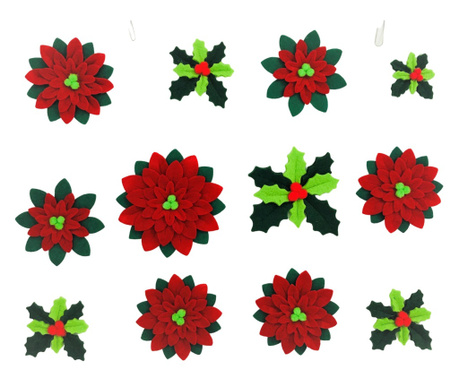 Ornamente decorative adezive din fetru flori de Craciun
