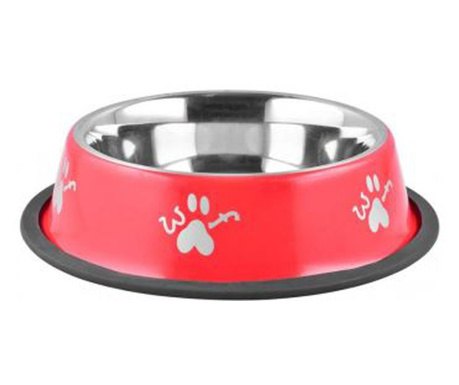 Tál, tál, kutyának, macskának, kerek, rozsdamentes acél, piros, 2000 ml, 33 cm, Magic Home