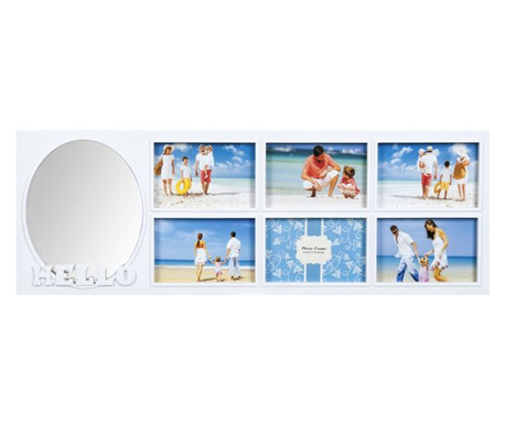 Фоторамка Home, До 6 снимки, Огледало, Пластмаса, Стъкло, 65x23 см, Бял