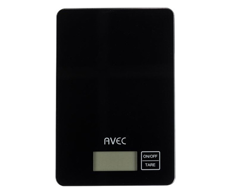 Кухненска везна AVEC, До 8 кг, LCD дисплей, Автоматично изключване, Автоматично нулиране, Пластмаса, Стъкло, Черен