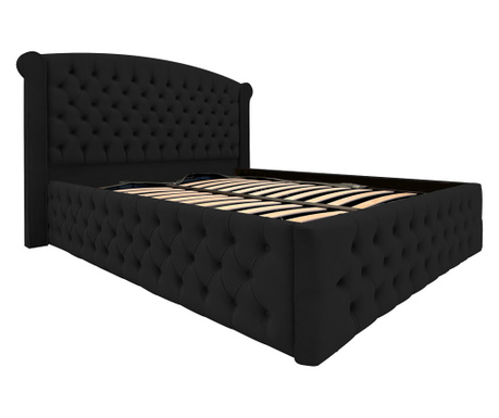 Pat Massimo Luxury dublu cu somiera si spatiu de depozitare, negru, F26, 120x200 cm