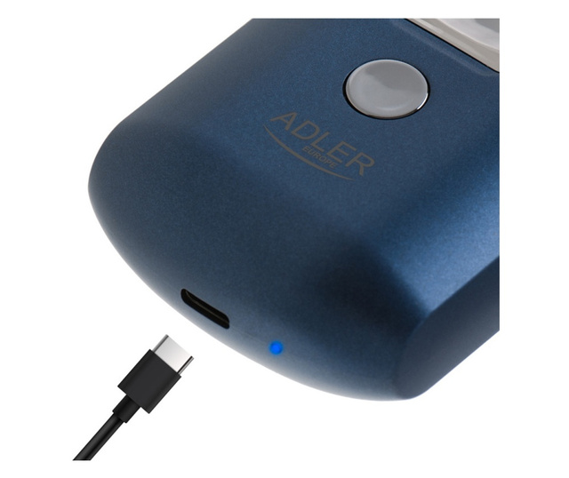 Самобърсначка мини Adler AD 2937, 250 mAh, USB C, За път, Безжична, Син/Инокс