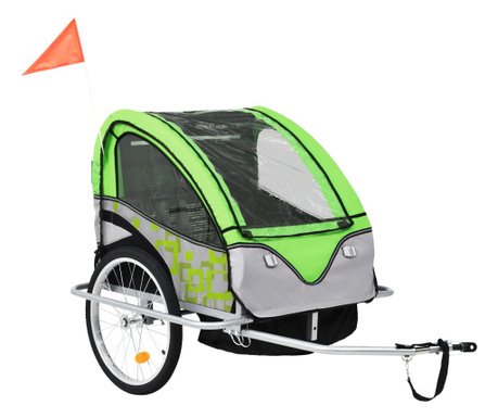 2-в-1 Детско ремарке за велосипеди и количка, зелено и сиво