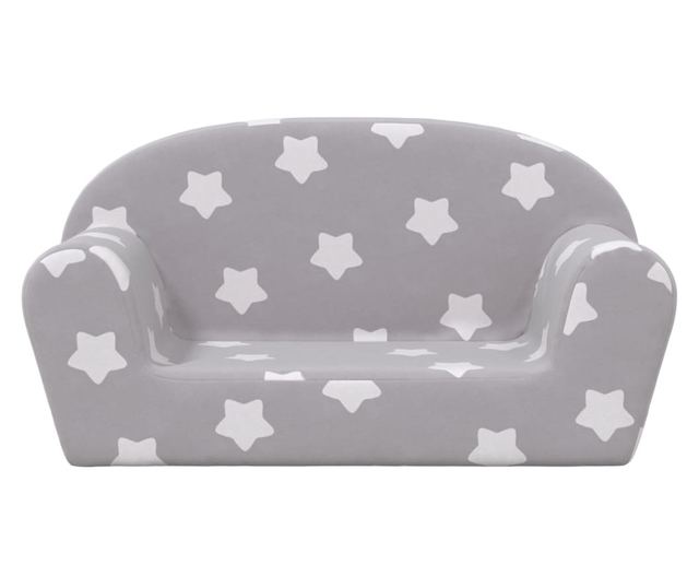 Otroška kavč 2 sedeža, svetlo siva z zvezdami, mehak pliš