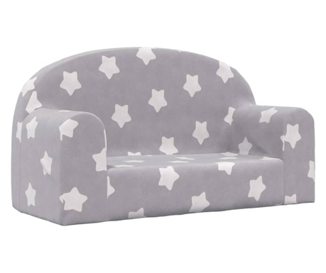 2-местен детски диван, светлосив, на звезди, мек плюш