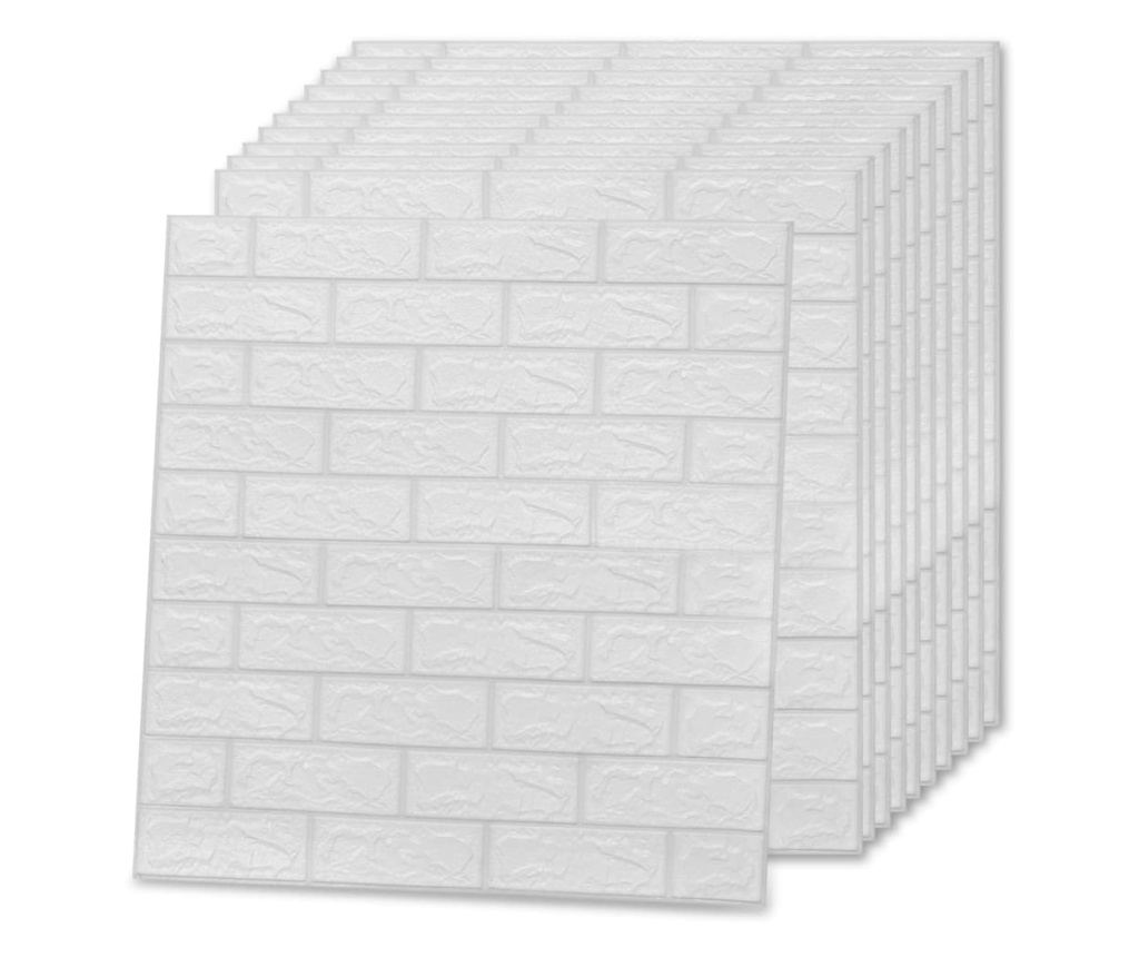 3D samoljepljive zidne ploče, 10 kom, bijele, s uzorkom cigle - 3